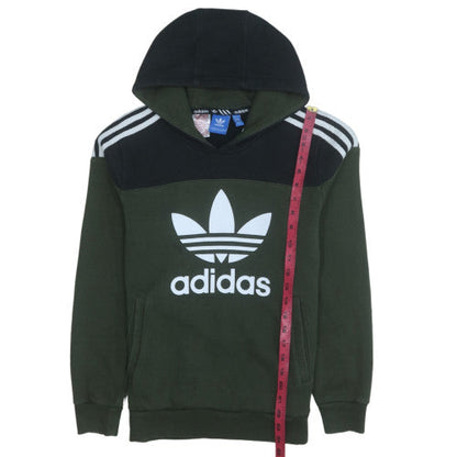 adidas Boys Green Pullover Fleece Hoodie 13-14 Years Logo Hooded Sweatshirt