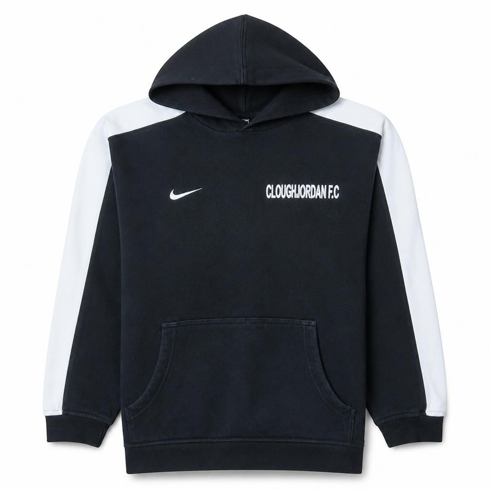 Front view of Nike men’s teens black hoodie cloughjordan fc l full zip fleece