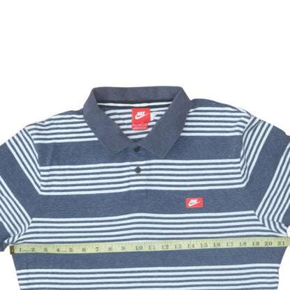 Nike Men's Blue Striped Collared Polo Shirt XL Regular Fit