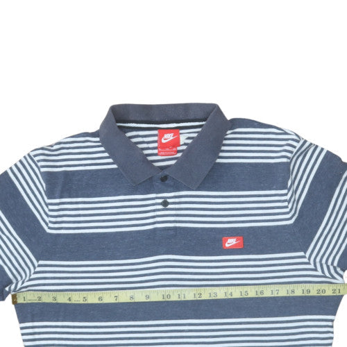Nike Men's Blue Striped Collared Polo Shirt XL Regular Fit