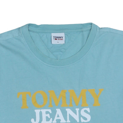 Tommy Jeans Men's Blue Graphic Logo T-Shirt XL Cotton Crew Neck