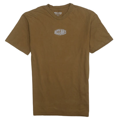 Jack & Jones Men's Brown Logo Crew Neck Cotton T-Shirt Size M