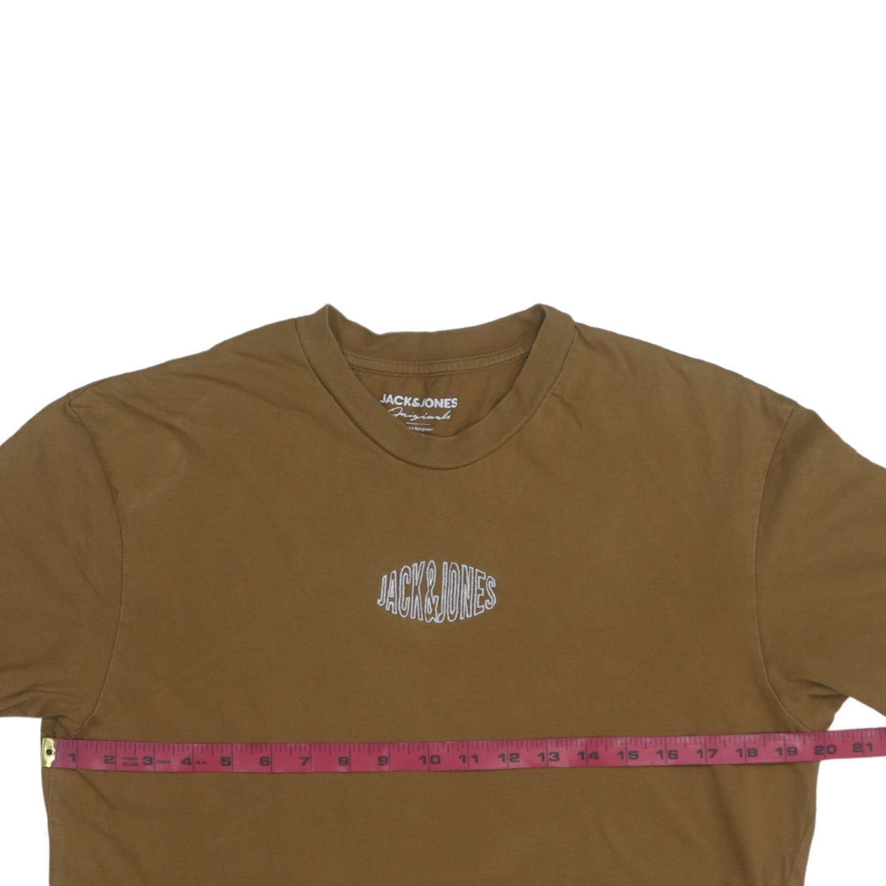 Jack & Jones Men's Brown Logo Crew Neck Cotton T-Shirt Size M