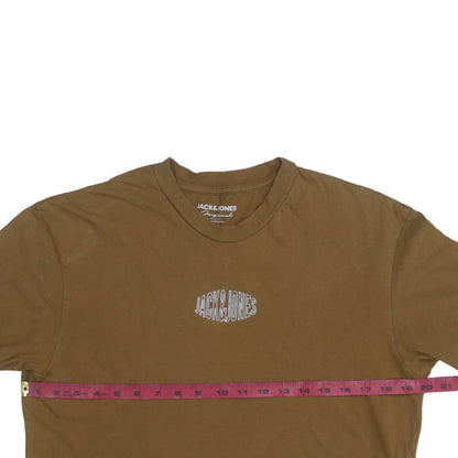 Jack & Jones Men's Brown Logo Crew Neck Cotton T-Shirt Size M