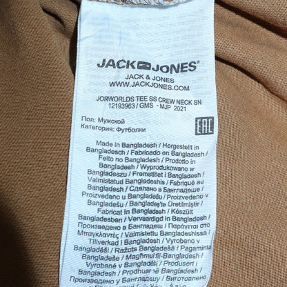 Jack & Jones Men's Brown Logo Crew Neck Cotton T-Shirt Size M