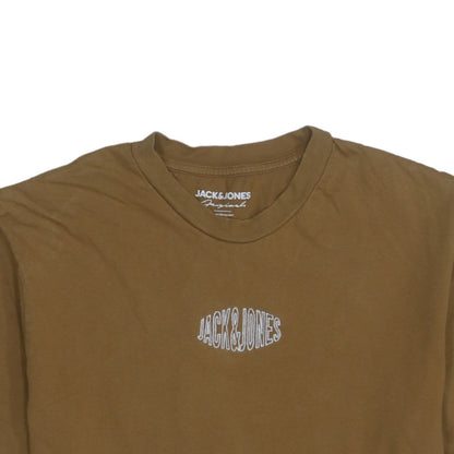 Jack & Jones Men's Brown Logo Crew Neck Cotton T-Shirt Size M