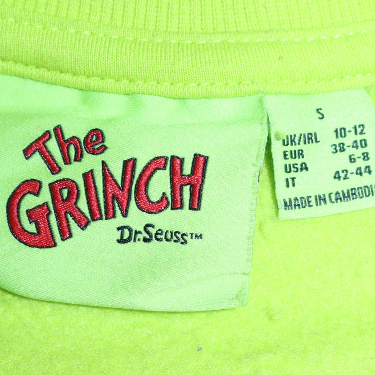 Unisex Adults UK Size S The Grinch Green Pullover Sweatshirt
