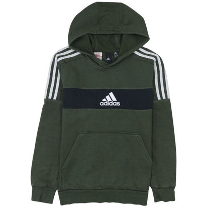 Adidas Boys Green Pullover Hoodie 13-14 Years Fleece Logo Sweatshirt