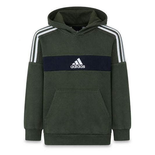 Front view of Adidas boys’ green pullover hoodie 13-14 years fleece logo sweatshirt