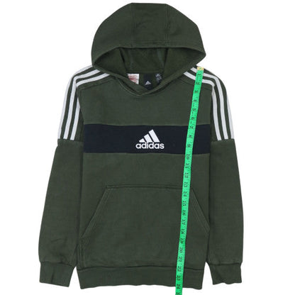 Adidas Boys Green Pullover Hoodie 13-14 Years Fleece Logo Sweatshirt