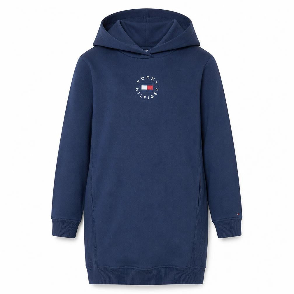 Tommy Hilfiger Girls Navy Blue Hooded Pullover Sweatshirt Dress Size 152 (Age 12)