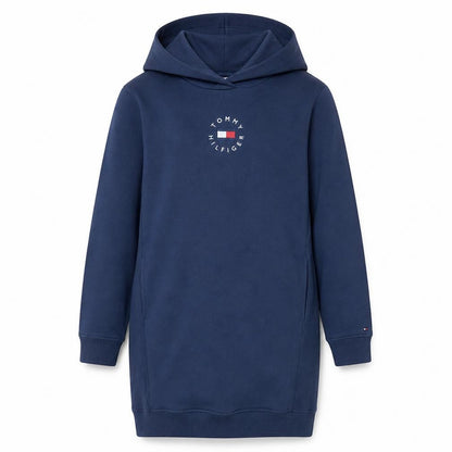 Tommy Hilfiger Girls Navy Blue Hooded Pullover Sweatshirt Dress Size 152 (Age 12)