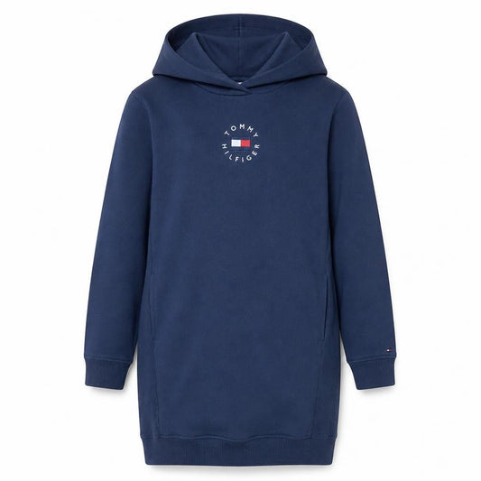 Tommy Hilfiger Girls Navy Blue Hooded Pullover Sweatshirt Dress Size 152 (Age 12)