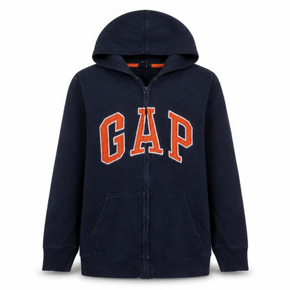 Front view of Gap boys’ blue full zip hoodie 13-14 years fleece warm casual