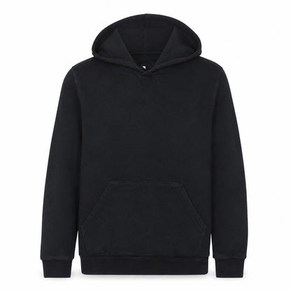 Front view of Adidas boys’ black pullover hoodie fleece sweatshirt 14 years