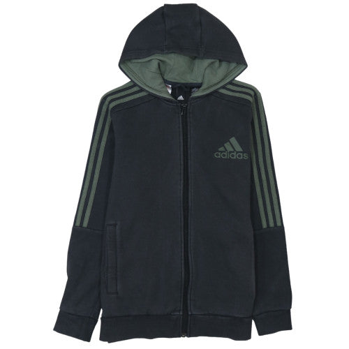 Adidas Boys Black Full Zip Hoodie Size 13-14 Years Fleece Lined Sportswear