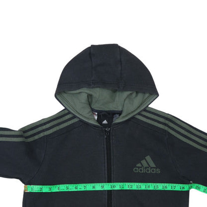 Adidas Boys Black Full Zip Hoodie Size 13-14 Years Fleece Lined Sportswear