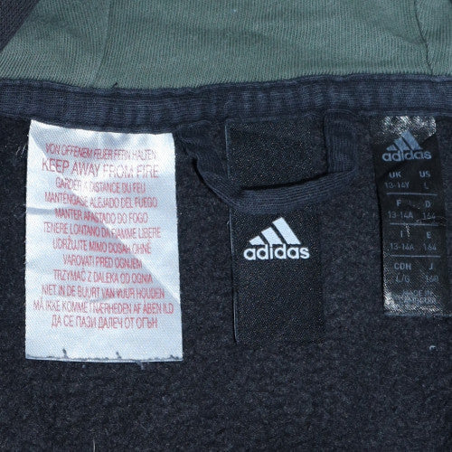 Adidas Boys Black Full Zip Hoodie Size 13-14 Years Fleece Lined Sportswear