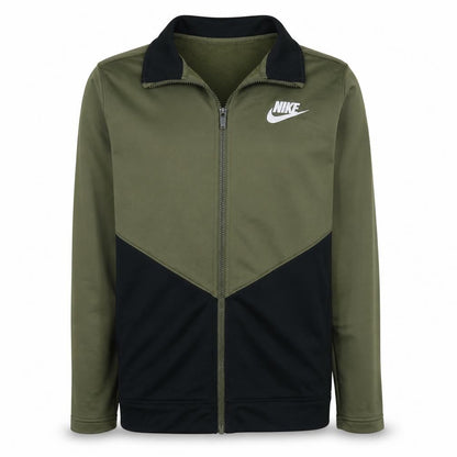 Front view of Nike boys’ green track jacket xl 158-170cm zip up colourblock sportswear