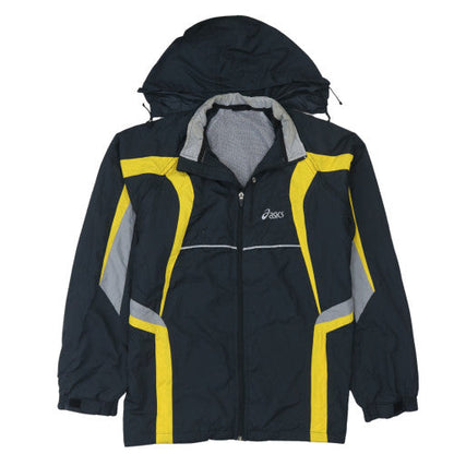 Asics Men's Black Yellow Hooded Windbreaker Jacket M