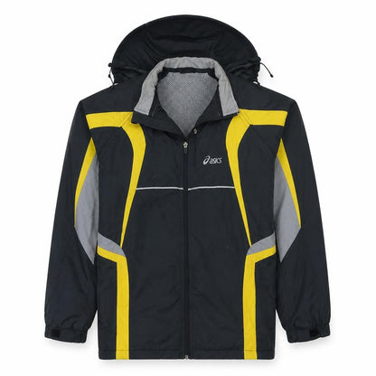 Asics Men's Black Yellow Hooded Windbreaker Jacket M