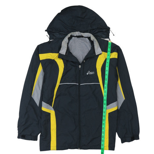 Asics Men's Black Yellow Hooded Windbreaker Jacket M