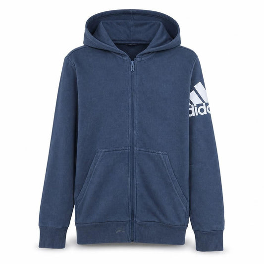 Front view of Adidas boys’ blue full zip hoodie 13-14 years regular fit sportswear
