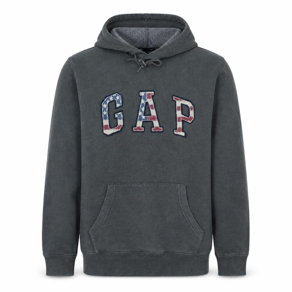Gap Men's Grey Logo Pullover Hoodie Size M Fleece USA Graphic