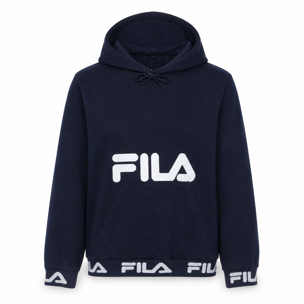 Fila Women's Navy Blue Pullover Hoodie L Logo Cotton Blend