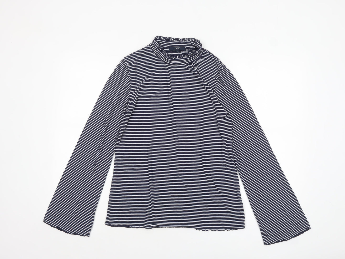 Next Womens Blue White Striped Roll Neck Long Sleeve Jersey Top Size 12