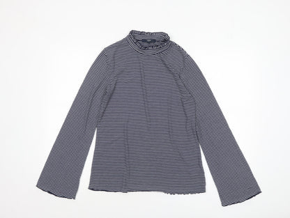 Next Womens Blue White Striped Roll Neck Long Sleeve Jersey Top Size 12