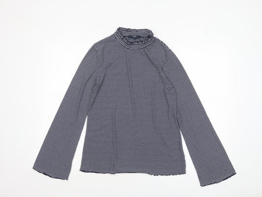 Next Womens Blue White Striped Roll Neck Long Sleeve Jersey Top Size 12