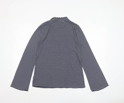 Next Womens Blue White Striped Roll Neck Long Sleeve Jersey Top Size 12