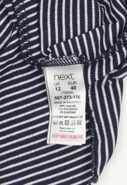Next Womens Blue White Striped Roll Neck Long Sleeve Jersey Top Size 12