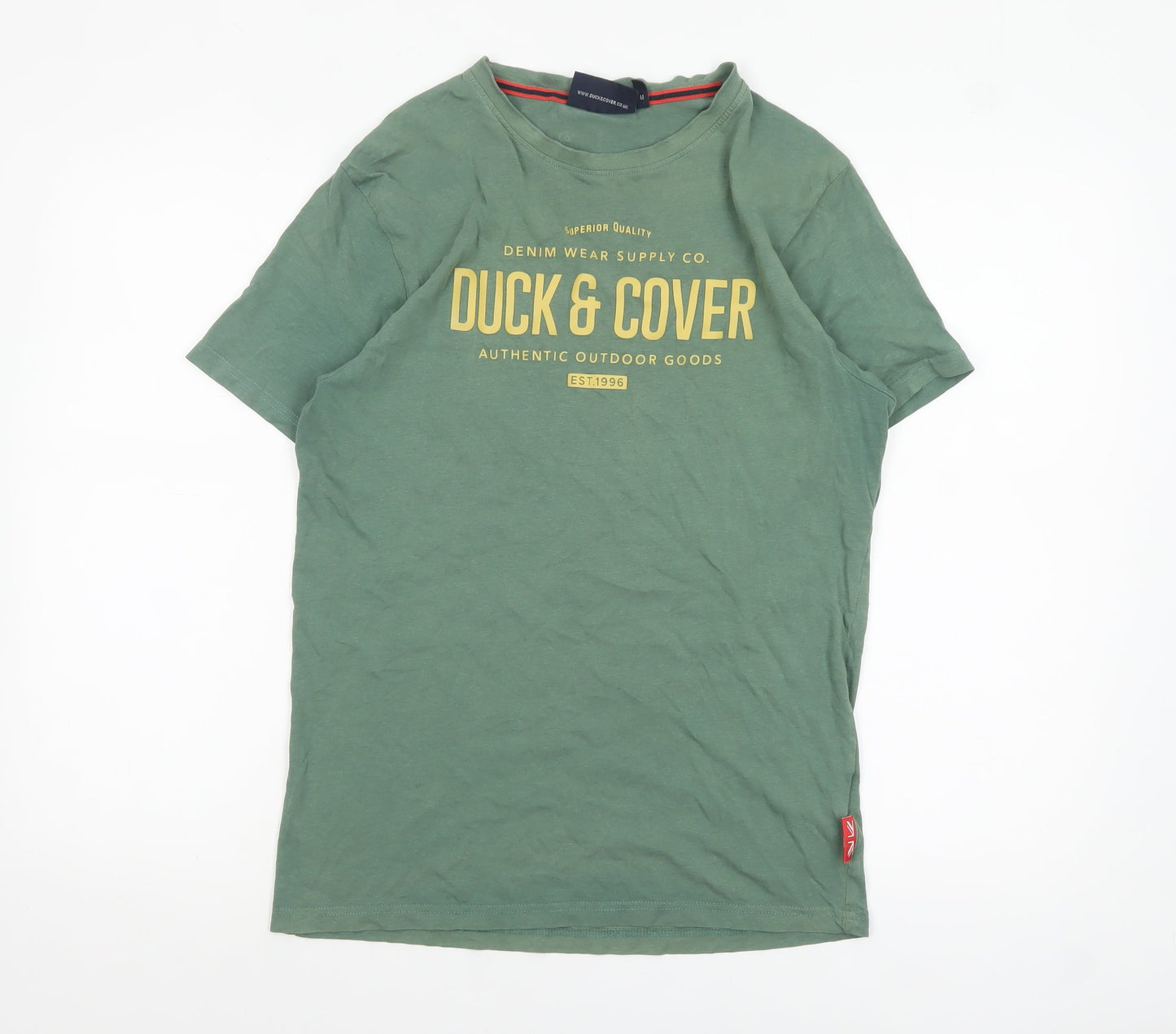 Duck & Cover Men's Green Graphic Printed Cotton T-Shirt M