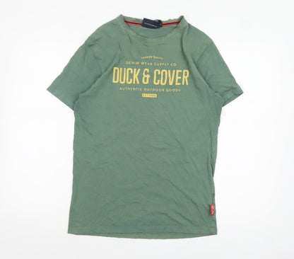 Duck & Cover Men's Green Graphic Printed Cotton T-Shirt M