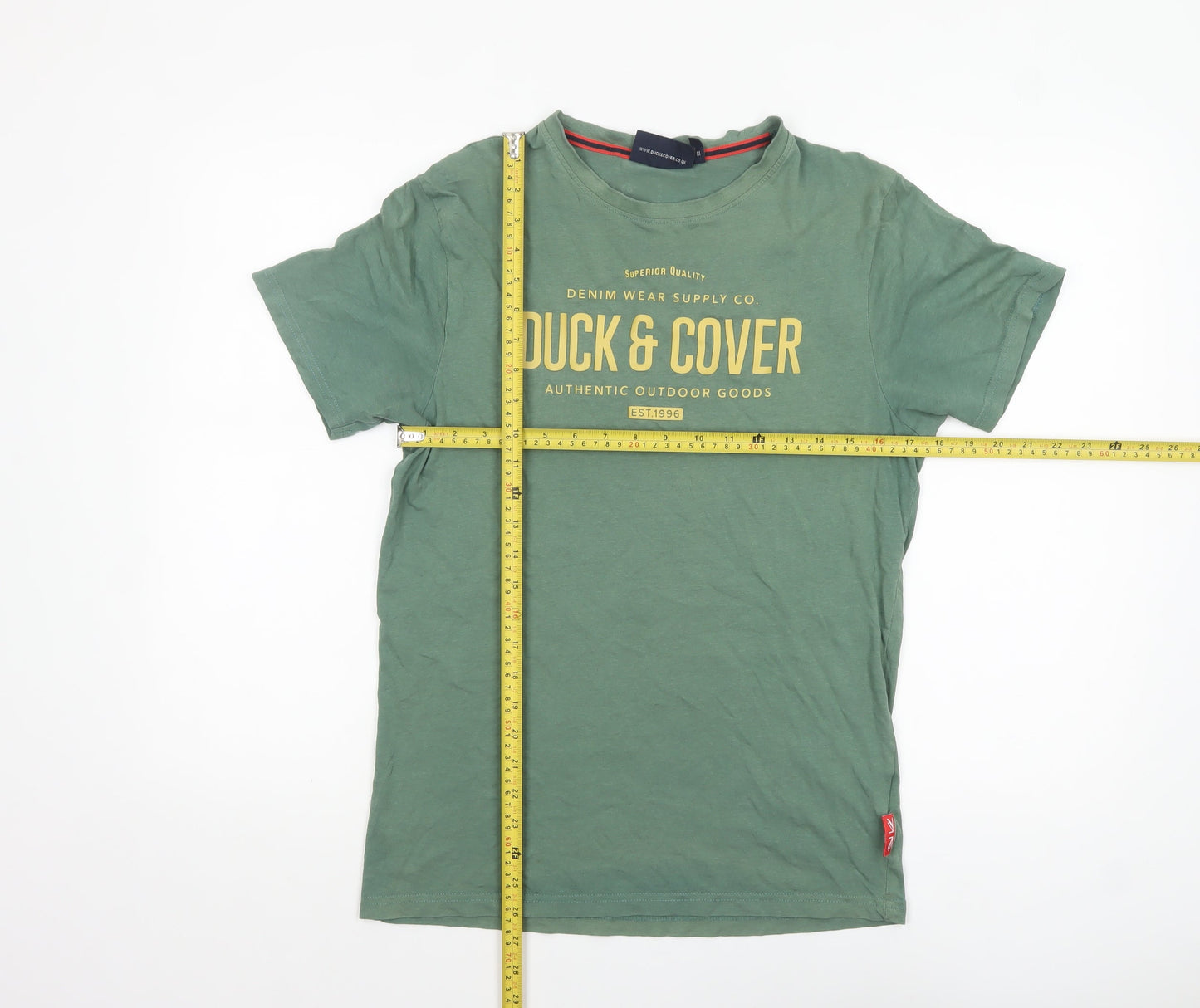 Duck & Cover Men's Green Graphic Printed Cotton T-Shirt M