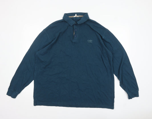 Cotton Traders Men's Blue Long Sleeve Polo Shirt XL 100% Cotton