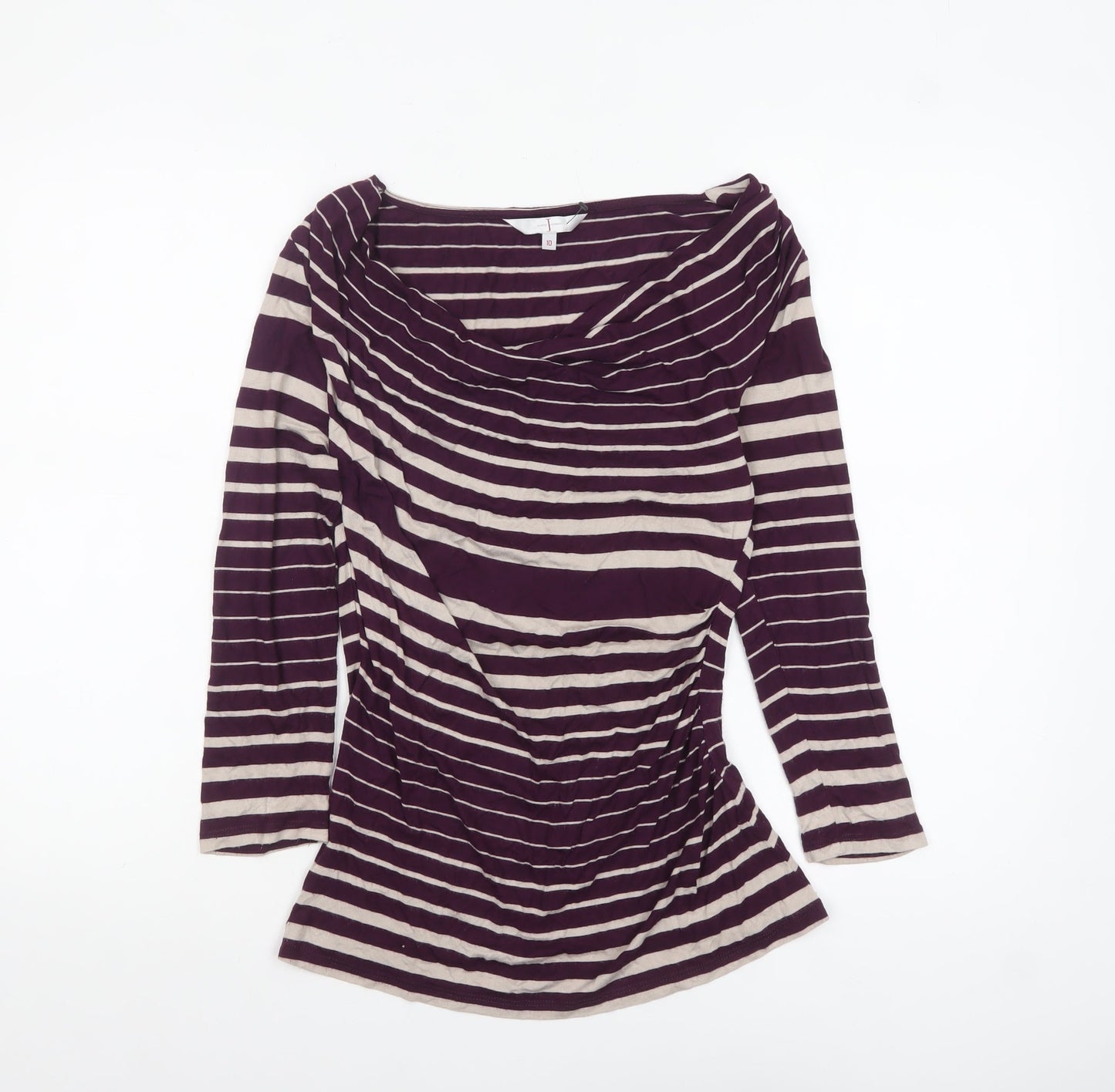 Jasper Conran Women Purple Striped 3/4 Sleeve Cowl Neck Tunic Top Size 10