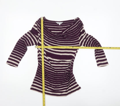 Jasper Conran Women Purple Striped 3/4 Sleeve Cowl Neck Tunic Top Size 10