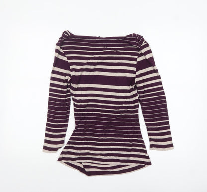 Jasper Conran Women Purple Striped 3/4 Sleeve Cowl Neck Tunic Top Size 10