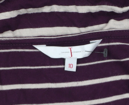 Jasper Conran Women Purple Striped 3/4 Sleeve Cowl Neck Tunic Top Size 10