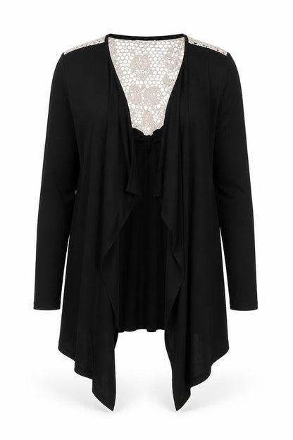 Rebellion Womens Black Crochet Trim Open Cardigan M