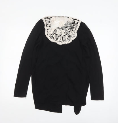 Rebellion Womens Black Crochet Trim Open Cardigan M