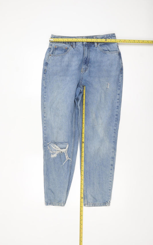 Topshop Women’s Blue Mom Jeans Size 10 High Rise Distressed Denim