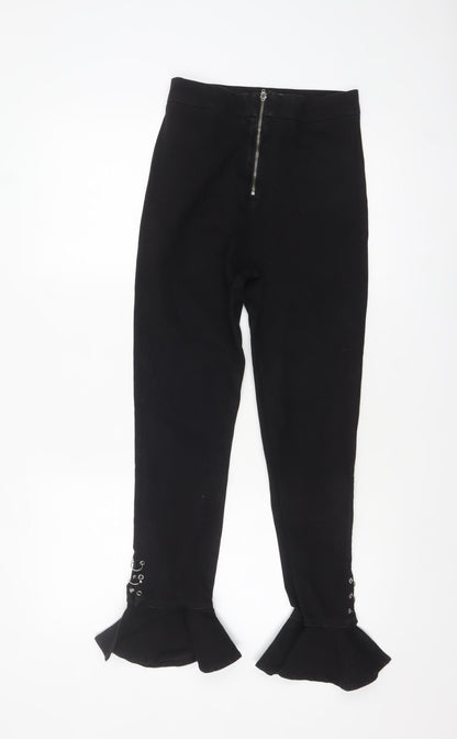 Zara Women Black Flared Jeans Size 8 High Waist Slim Fit Denim