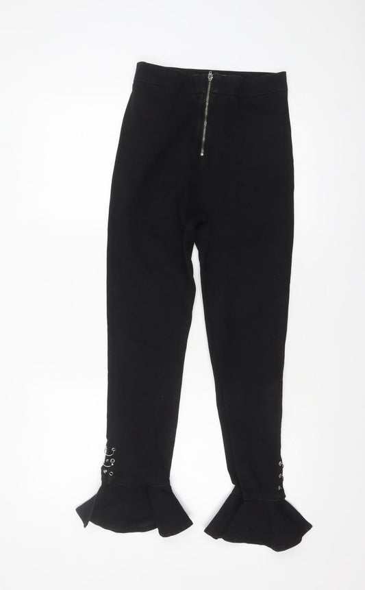 Zara Women Black Flared Jeans Size 8 High Waist Slim Fit Denim