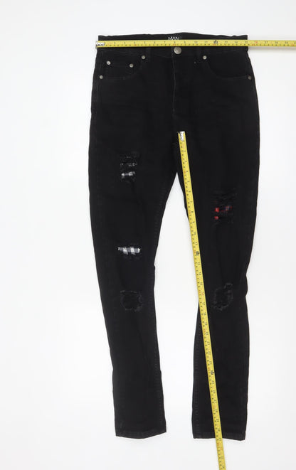 BoohooMAN Men's Black Distressed Skinny Jeans Size 32R