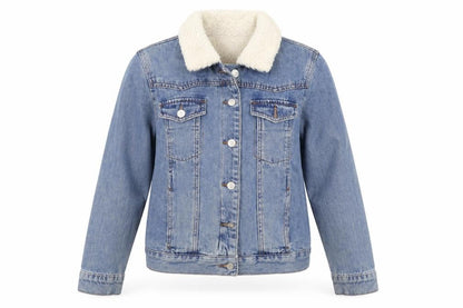 Topshop Moto Women's Blue Denim Faux Fur Collar Jacket Size 10