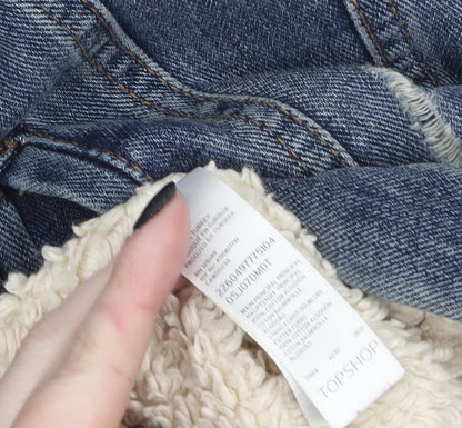 Topshop MOTO Women's Blue Denim Sherpa Jacket UK 10 Lined Casual